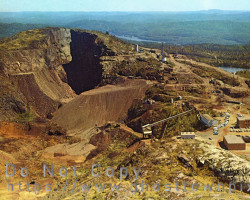 Another of Harry Oakman's views showing the mining buildings. Note all the cars parked alongside the buildings, ca. 1960s The mine